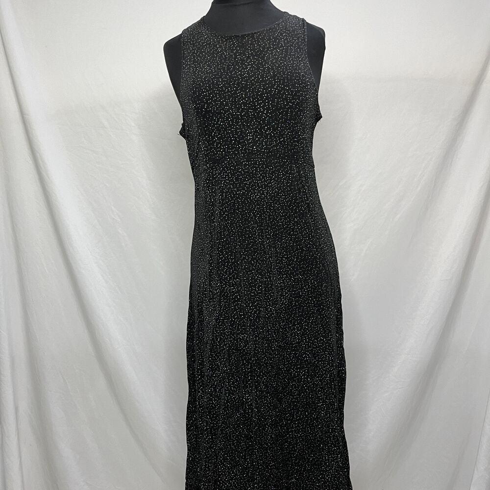 Womens Sleeveless Unlined Stretch Pullover Black Sparkle Dress-Size S/M